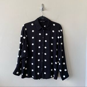 Zara-fuzzy Embroidered Puff Ball Long Sleeve Lightweight Button Down (Medium)